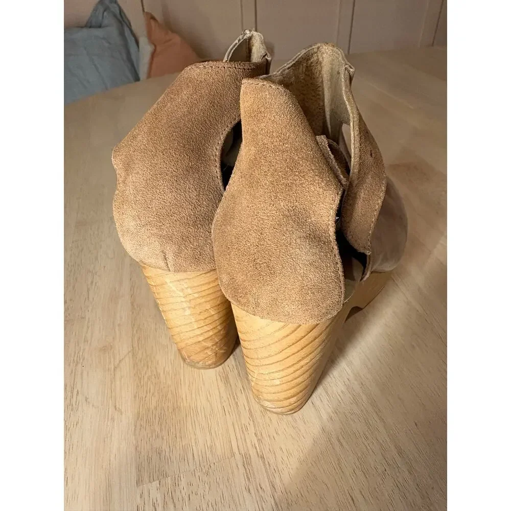 Free People Boho Suede Leather Wooden Platform Clogs Amber Orchard Buckle Heels